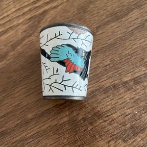 Vintage Art Deco Enamel Bird On Winter Branch Scene On Metal Cup/ Shot Glass